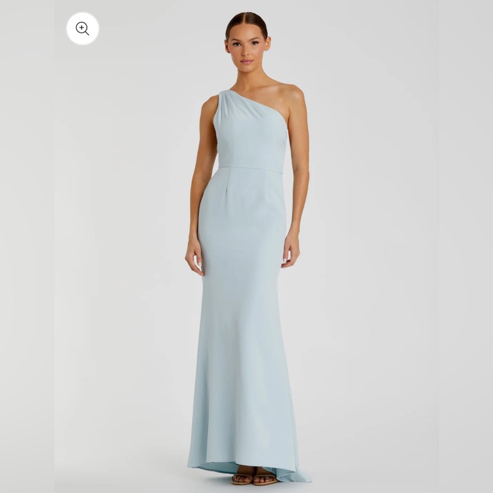$298 EENA FOR MAC DUGGAL One Shoulder Jersey Mermaid Gown Size 12 Powder Blue